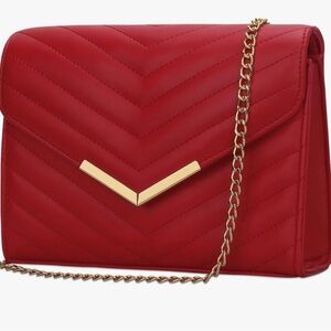 STEVE MADDEN RED LEATHER QUILTED CONVERTIBLE SHOULDER BAG/CLUTCH